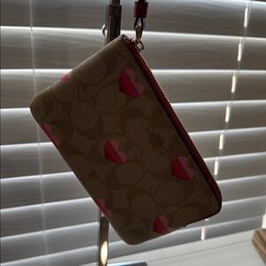 Coach Brown and Pink Heart Wristlet